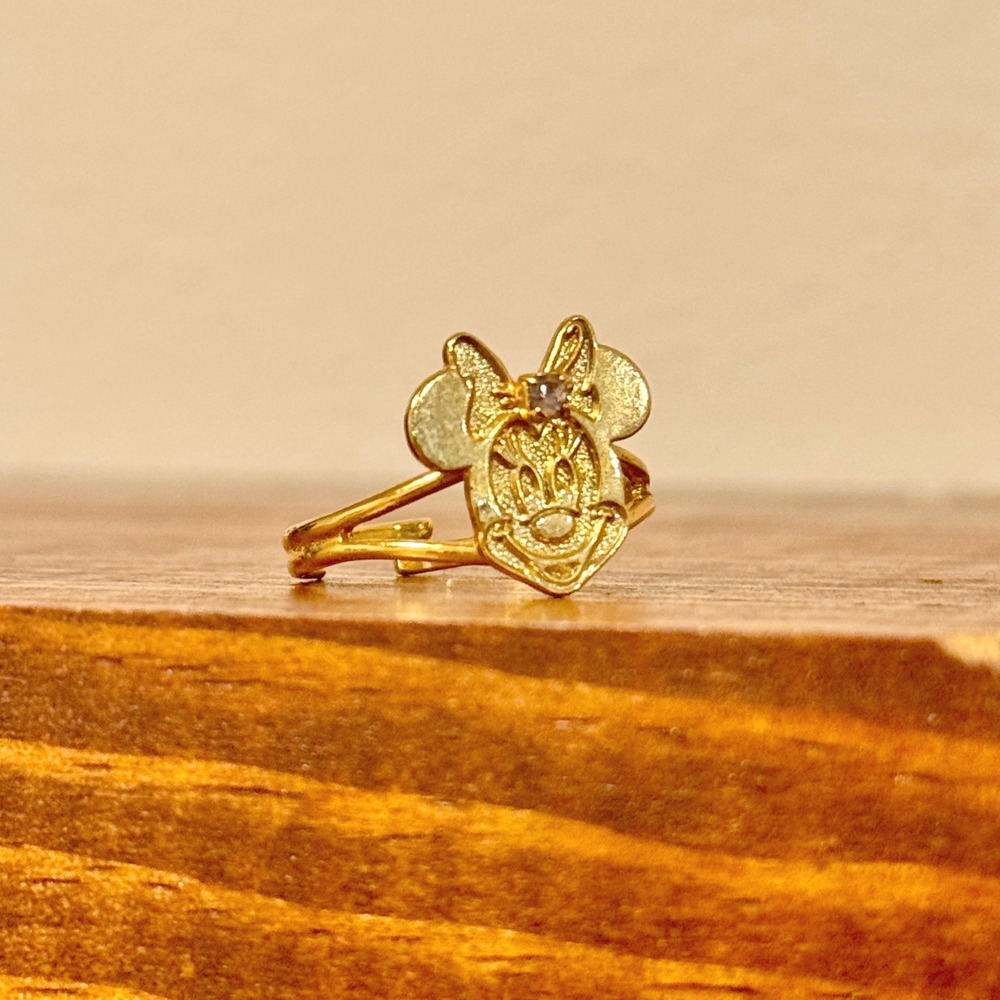 Disney Minnie Mouse Vintage Gold Tone Adjustable Ring Purple Rhinestone Sparkle